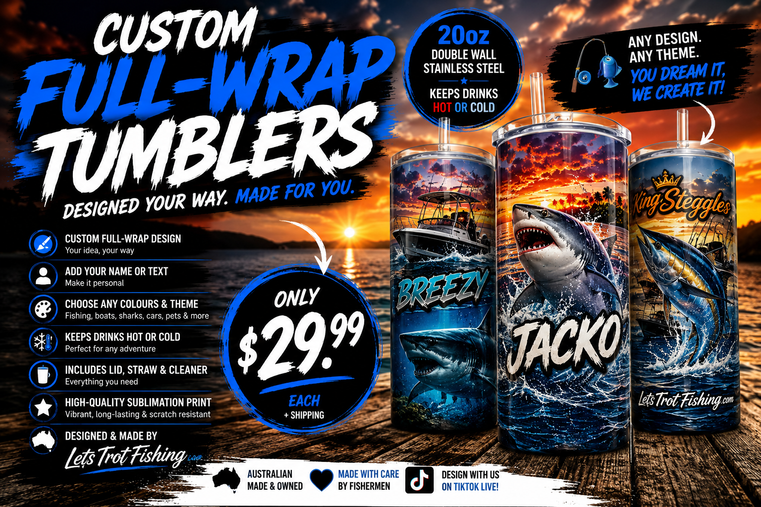 Custom 20oz Full-Wrap Tumbler – Designed Your Way 🎣